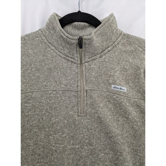Eddie Bauer Fleece Sweater XXL Oatmeal Tan Classic Fit High Neck 1/4 Zip Staple - Picture 3 of 12